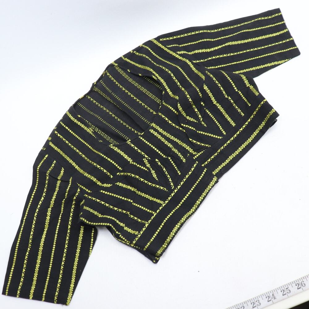 Indian Choli Crop Top Blouse Medium 8 10 Boho Festival Party Black Yellow Stripe